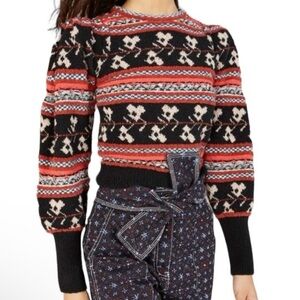 Women's Black and Red Patterned Sweater